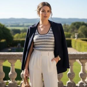 BAGATELLE COLLECTION Sweater Vest Black & White Striped Preppy Knit Large